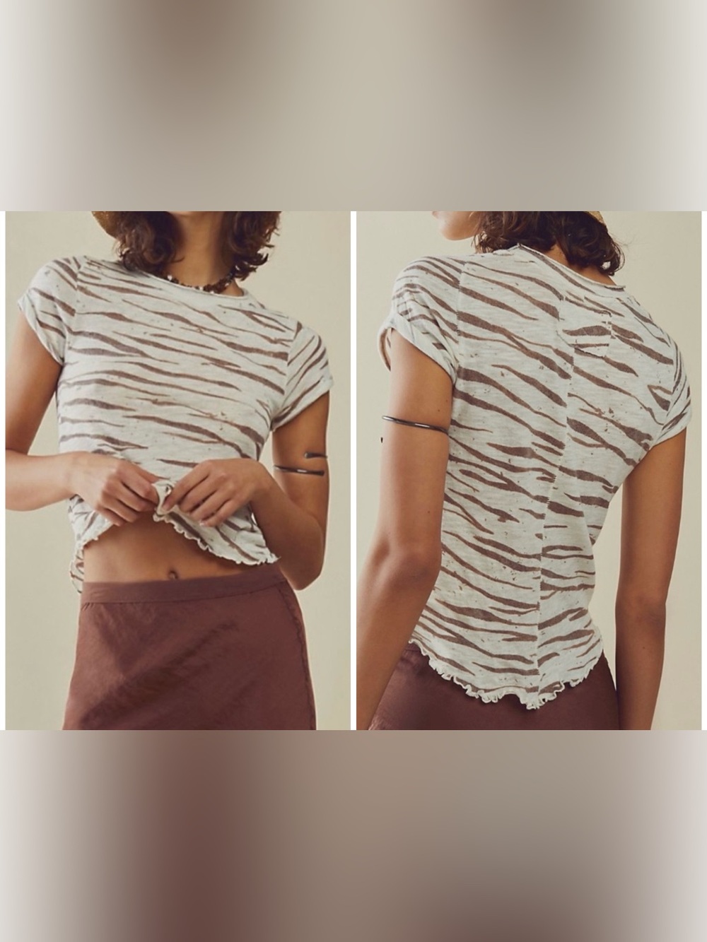 NWOT Free People Be My Baby Printed Tee - brown combo zebra tiger - XS